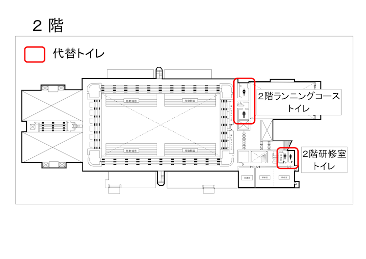 総合体育館2階代替トイレの場所