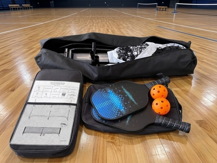 ピックルボールレンタル用具、支柱・ネット・ラケット・ボール